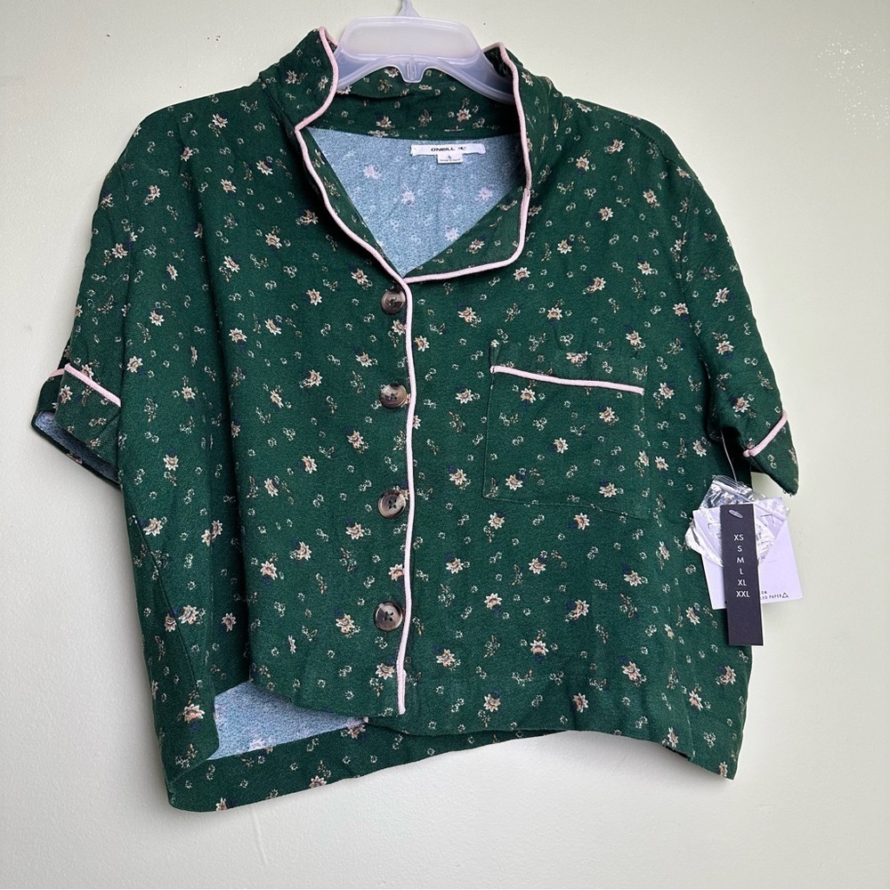 O'Neill Green Pink Floral Button Down Sleep Shirt NWT Women's Size Small